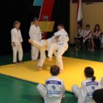 Pokaz judo uczniów klasy IIIc podczas uroczystości 70-lecia szkoły