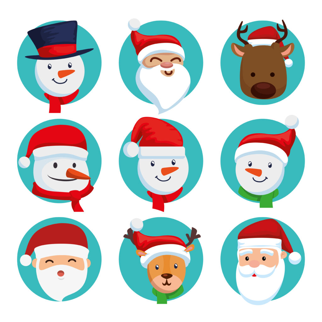 bundle christmas of faces santa claus with set characters