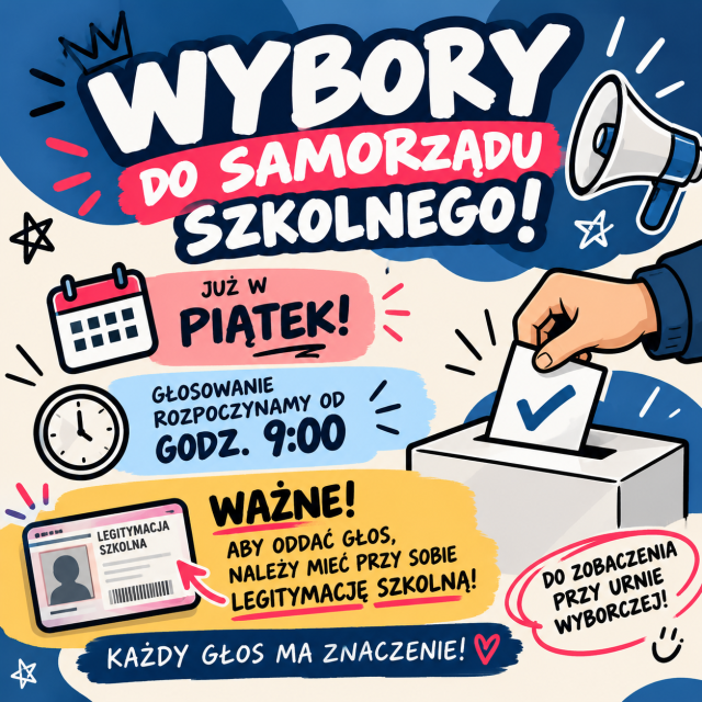 Kolorowy plakat wyborów do samorządu szkolnego